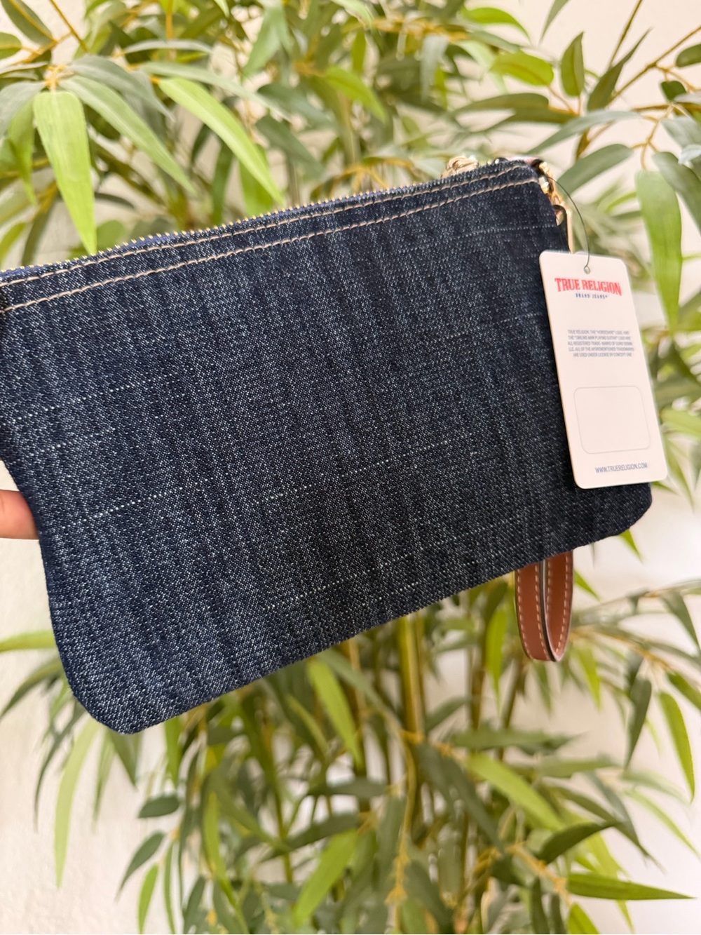 True Religion Denim Patch Wristlet Clutch - Dark Blue with Red & Tan Accents - Picture 2 of 3